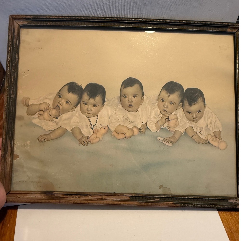 Vintage 1935 Dionne Quintuplets Framed Print NEA Service Inc